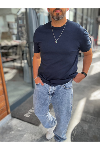 BYBASICMAN Navy Blue Basic Knitwear T-Shirt G-16360