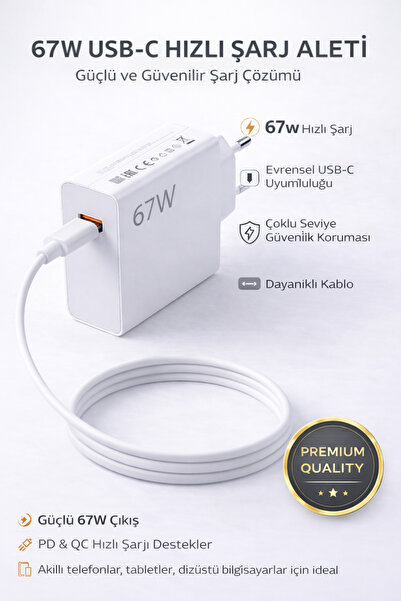 ArmoniaVital 67W Turbo Süper Hızlı Şarj Adaptörü - Beyaz USB-C Turbo Şarj Cih...