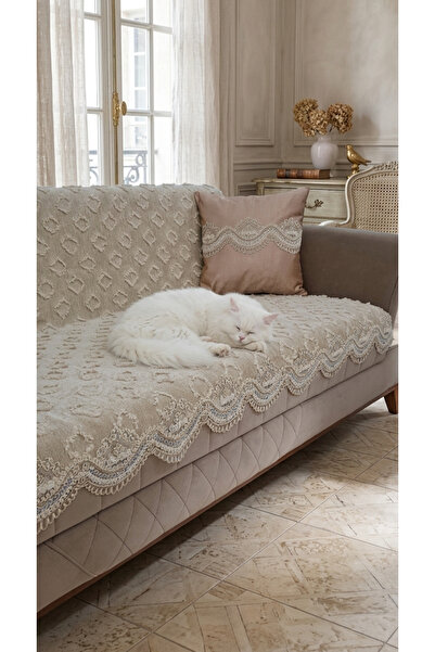 DAHABELLA LUXE HOME غطاء أريكة فاخر من قماش الشانيل الجاكار والدانتيل الفرنسي...