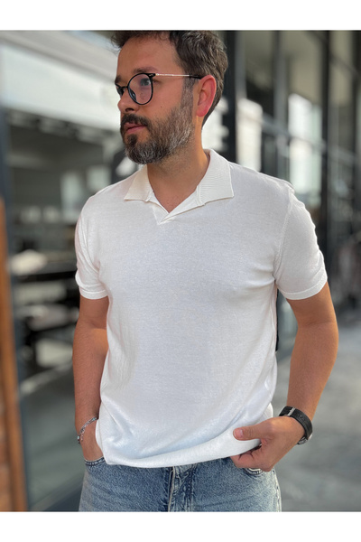 BYBASICMAN White Basic Polo Neck Knitwear T-Shirt G-17190
