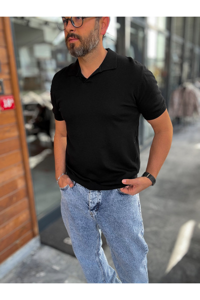 BYBASICMAN Black Basic Polo Neck Knitwear T-Shirt G-17190