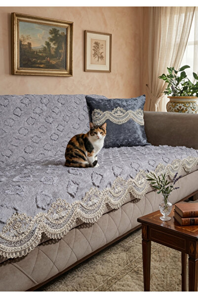 DAHABELLA LUXE HOME غطاء أريكة فاخر من قماش الشانيل الجاكار والدانتيل الفرنسي...