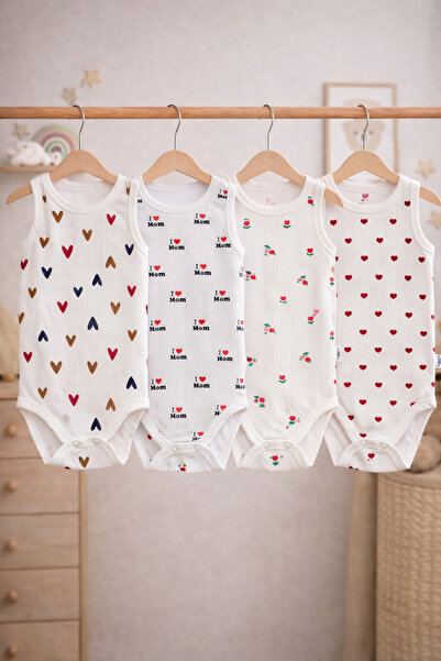 Akcan Premium Bebek Body Seti 4’lü I Love Mom & Kalp Baskılı %100 Pamuk Özel ...