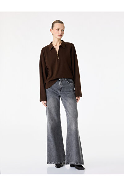 Koton Pulover oversize cu mânecă lungă cu guler polo cu fermoar