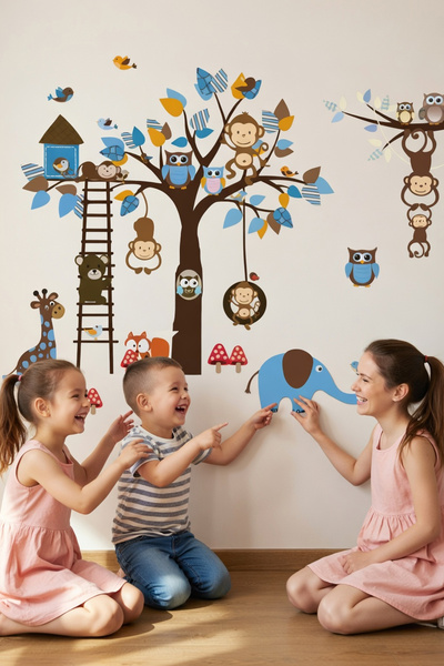 KT Decor Dečija i bebi soba Slatke vesele životinje Slon Žirafa Proizvod Zidn...
