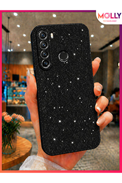 Molly Xiaomi Redmi Note 8 İçin Siyah Berry Simli Parlak Silikon Kılıf