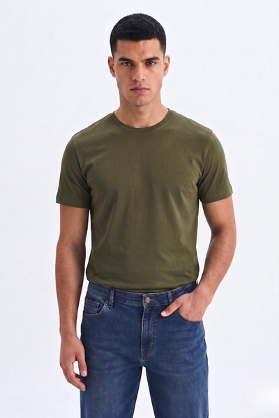 GUARAZ Ανδρικό/Unisex Slim Fit T-shirt από Lycra με μαλακή υφή, χακί χρώμα, μ...