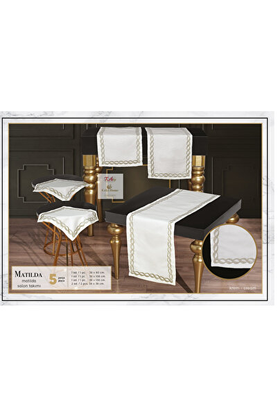 Ceki Home Σετ Σαλονιού 5 τεμαχίων Matilda Μοντέλο Λινό Γαλλικό Δαντελωτό Σετ ...