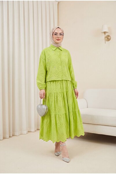 Modamorfo Σετ Φούστας με Λεπτομέρεια Πέταλο - Πράσινο Λαδί