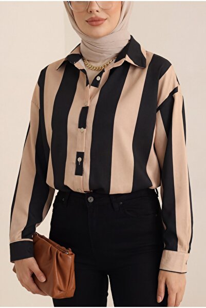 Modamorfo Χοντρό ριγέ πουκάμισο με κουμπιά - βιζόν