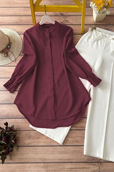 Modamorfo Πουκάμισο με οβάλ κοπή και μανσέτες με ντραπέ - μπορντό