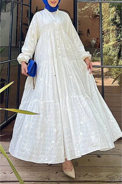 Modamorfo Φόρεμα με λεπτομέρειες από κουμπωτά στοιχεία - λευκό