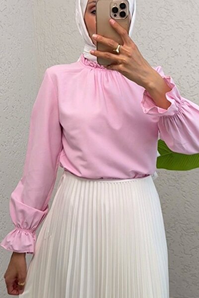 Modamorfo Pink Gathered Collar Blouse