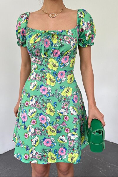 Modamorfo Μίνι φόρεμα με ελαστικό γιακά και λεπτομέρεια από δαντέλα -a.green