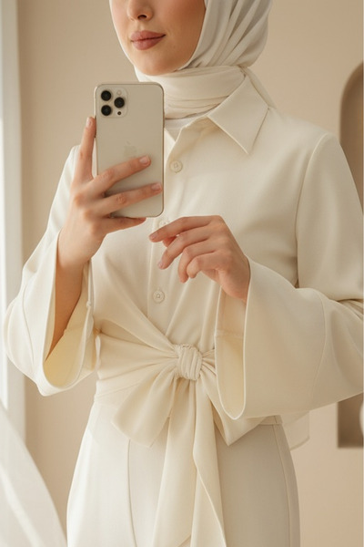 Modamorfo Πουκάμισο με ισπανικά μανικετόκουμπα με πλαϊνά δεσίματα - εκρού