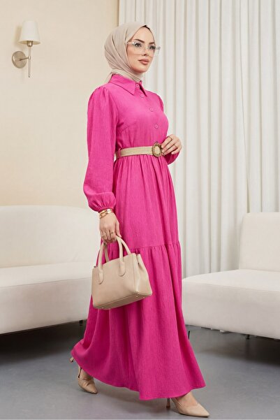 Modamorfo Φόρεμα με ζώνη με μισά κουμπιά - φούξια