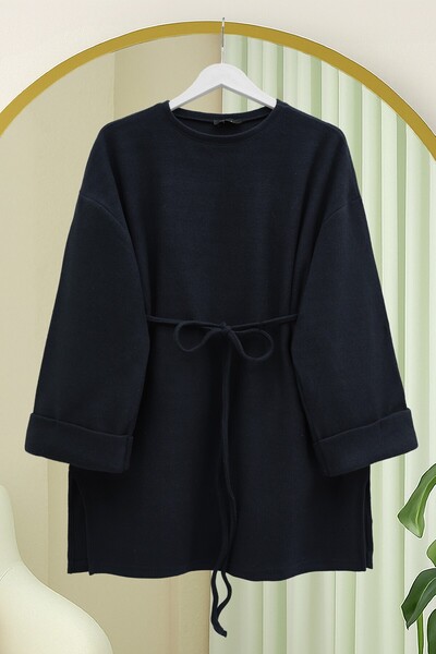 Modamorfo Τονίκ με λαβή και δεμένη μέση άνοιγμα πλέξη ριμπ - Ναυτικό