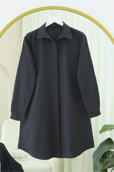 Modamorfo Μακρύ πουκάμισο με κρυφά κουμπιά και οβάλ κοπή - μαύρο