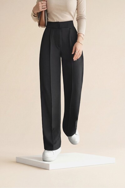 Modamorfo Μέση Velcro Detail Pipe Leg Fabric Pantalon - μαύρο