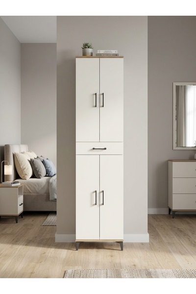 Dienni Hyperion Çok Amaçlı Dolap 5 Raflı Tek Çekmeceli 4 Kapaklı 60x44x243 cm...