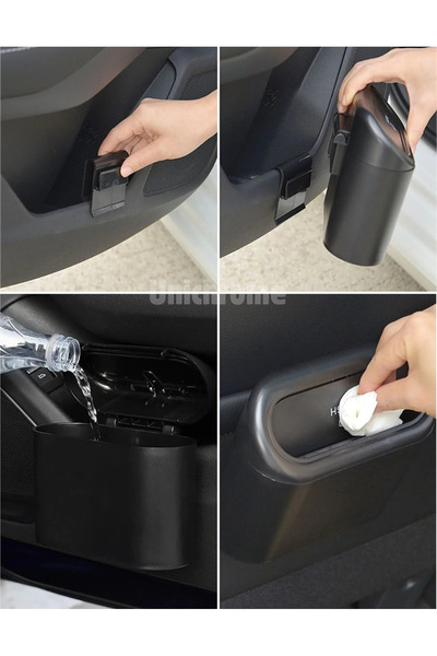 Unichrome 2Pcs Car Trash Can Vehicle Interior Portable Organizer with Lid Garbage Bin Push Lid Bucket