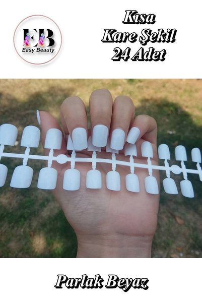 Easy Beauty 24 Adet Renkli Kare Kısa Takma Tırnak Seti 347