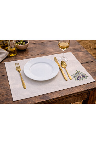 Sister Home Design Zeytin Desenli Amerikan Servis Seti 2 Kişilik Doğal Keten