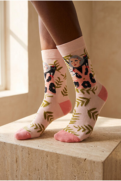 Katia&Bony Γυναικείες κάλτσες με φιγούρα κοριτσιού εκρού