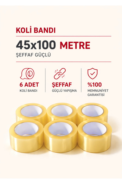 Fotografyabaskı 6 Adet Koli Bandı 45 Mm X 100 Mt Şeffaf Güçlü Yapışkanlı Kopmayan Bant Bandı (6 ADET)