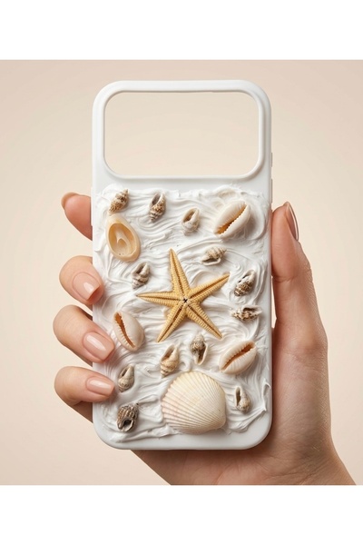 FİŞNEİLETİŞİM İPHONE 17 PROMAX UYUMLU DENİZ 3D YILDIZI DESENLİ WHİTE CREAM KILFI