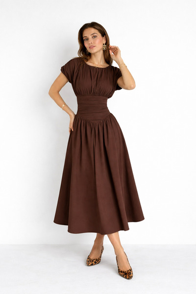 l o v m i Γυναικείο φόρεμα από ύφασμα ποπλίνα με μέση λεπτομέρεια με σούρες P...