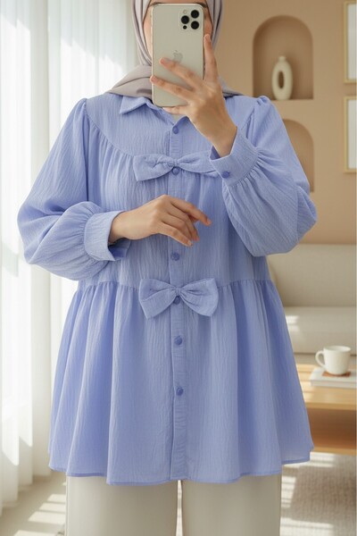 Modamorfo Πουκάμισο με λεπτομέρεια φιόγκου στο μπροστινό μέρος - Μπλε μωρού