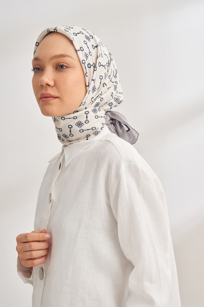 ARMANDA Chain Desen Twill Silk Scarf - Gray