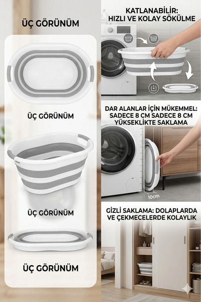 GenelTedarik Λευκό Κρεμ Πτυσσόμενο Καλάθι Πλυντηρίου