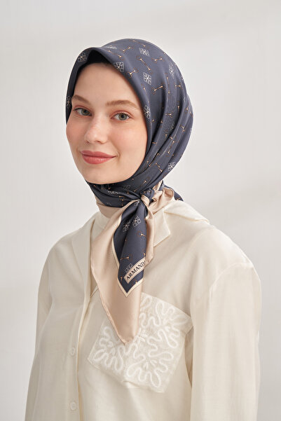 ARMANDA Chain Desen Twill Silk Scarf - Dark Blue