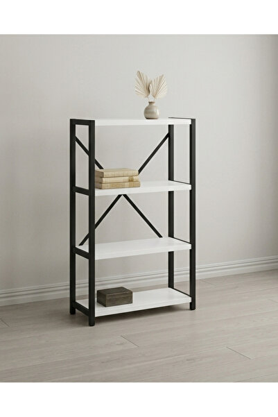 4 Shelf Industrial File Book Rack With Black Metal Frame For Office Living Room 120x59x29 Cm