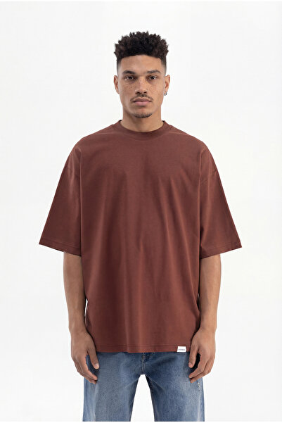 Machinist Ανδρικό μπλουζάκι Basic Super Cotton Oversize σε χρώμα σοκολάτας