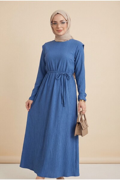 Modamorfo Lace-Up Dress with Padded Shoulders -Indigo