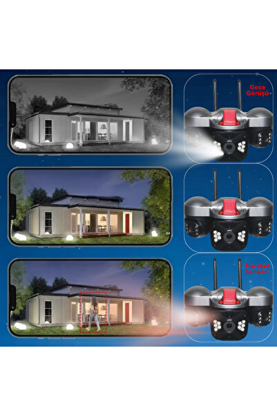 VOREX Apronx 6MP Wi-Fi Kamera | 3 Lens Üçlü Görüş Güvenlik Kamerası | Dış Mekan | Gece Renkli Görüş