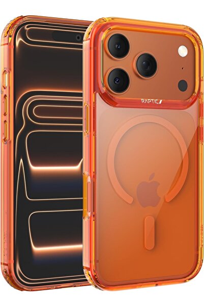Raptic iPhone 17 Pro Max Kılıf M-safeli Shield Classic Serisi Şeffaf Tasarım C-Magnet Kapak Turuncu