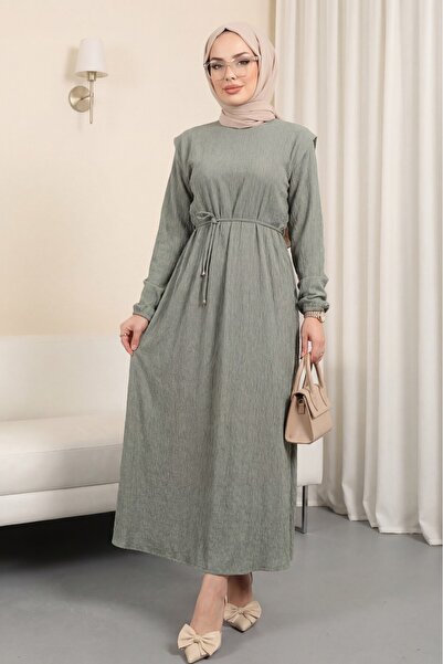 Modamorfo Lace-Up Dress with Padded Shoulders -Çağla Y.