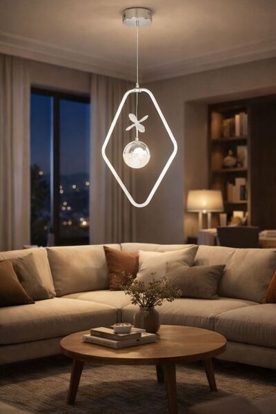 Harnelli 3 Renk Yanabilen Şeker Camlı Modern Ledli Avize