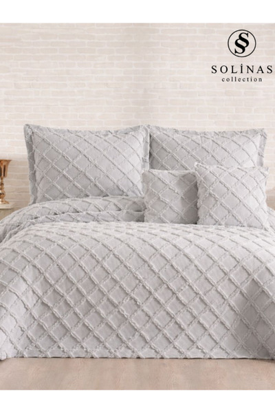 Solinas Collection Cuvertură de pat dublă Lora İnce Pique Gri (250 cm x 260 cm)