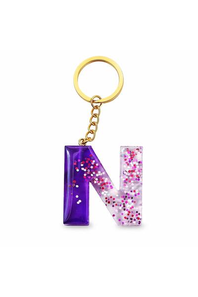 maycollection Purple Epoxy N Letter Keychain