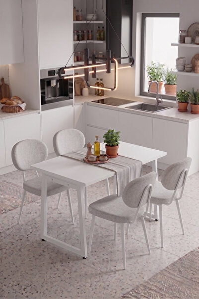 VİLİNZE Deniz Sandalye Biga MDF Sabit Metal Ayak Mutfak Masası Takımı - 70x12...