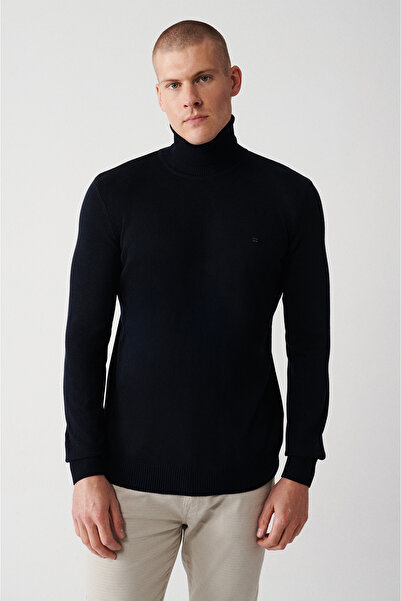 Avva Marineblauer Basic-Pullover für Herren E005002