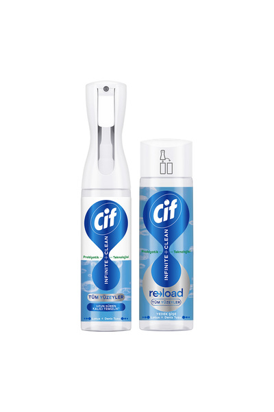 Cif Infinite Clean Sprey Lotus & Deniz Tuzu 280 ml x1 + Yedek Şişe 280 ml x1 Mikrofiber Bez Hediye