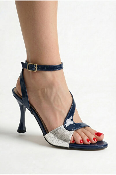 Redoxy Γυναικεία βραδινά παπούτσια με ψηλό τακούνι σε μπλε-ασημί σχέδιο με λε...