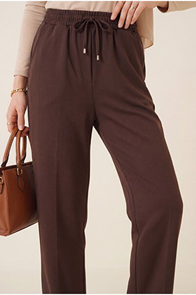 Modamorfo Παντελόνι με δεμένη μέση και στενό μπατζάκι - καφέ