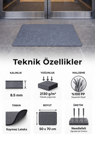 FlorONE Carpet Tiles Orion Gray Entrance Mat |   Non-Slip Base, Dirt and Moisture Retaining, Suitable for Intense Traffic, 50X70 cm